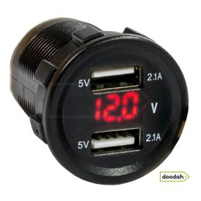 Авто / Мото USB зарядний пристрій Recessed Volt Red з вольтметром, IP54