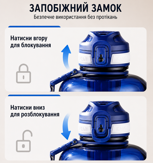 Бутылка для воды KANGZYUAN 2200 мл Tritan BPA Free Синяя (с ручкой и ремешком) | Зображення 3