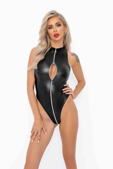 Боди под кожу с молнией Noir Handmade F294 Powerwetlook bodysuit with front zipper Черное 3XL | Зображення 2