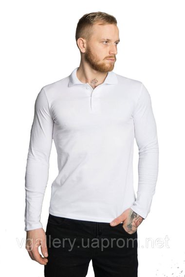 Футболка ПОЛО  чоловіча з довгим рукавом -  МІКРОЛАКОСТА - Білий -  розмір XXL