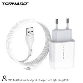 Мережевий зарядний пристрій Tornado TD-16 (2USB/2.4A/1м) + USB кабель Lightning-білий