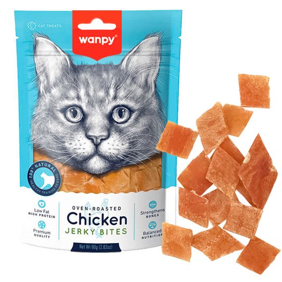 Ласощі для котів Wanpy Chicken Jerky Bites шматочки курячого філе 80 гр