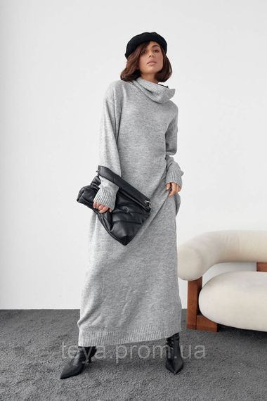 В'язане плаття oversize з високим горловиним кольором сірий розмір M FL_000905 | Зображення 4