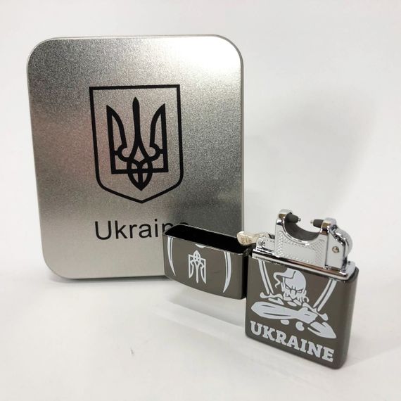 Дугова електроімпульсна запальничка USB Україна (металева коробка) HL-449, чорний | Зображення 4