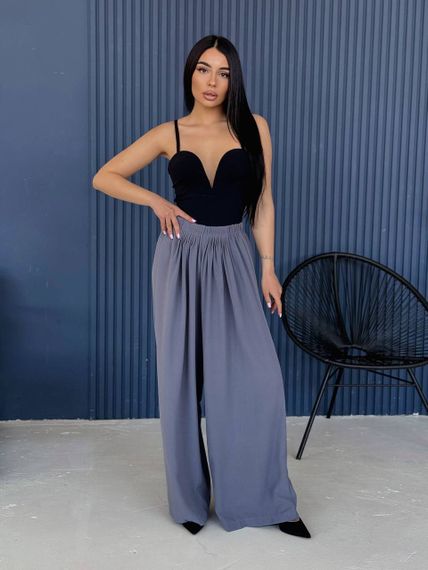 Женские широкие свободные брюки палаццо в складку AV180 размер S/M, цвет серый | Зображення 2