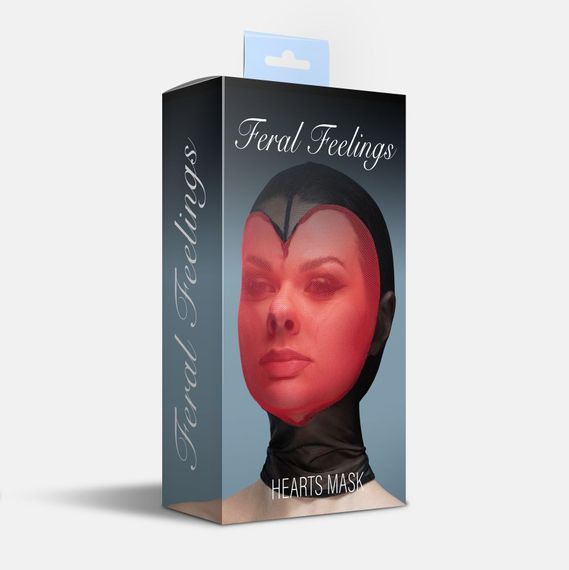 Маска сердце сетка с полностью закрытым лицом Feral Feelings - Hearts Mask Black/Red | Зображення 1