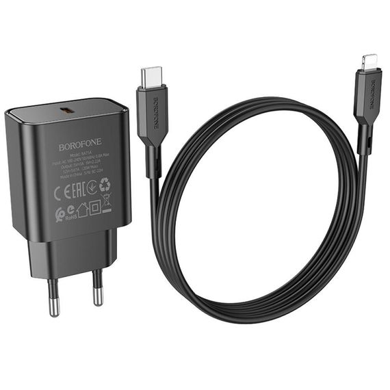 Мережевий Зарядний Пристрій Borofone BA71A Power PD20W Type-C to Lightning Колір Білий | Зображення 4