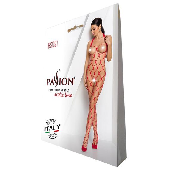 Бодістокінг у дуже велику сітку Passion BS091 red, з доступом | Зображення 3