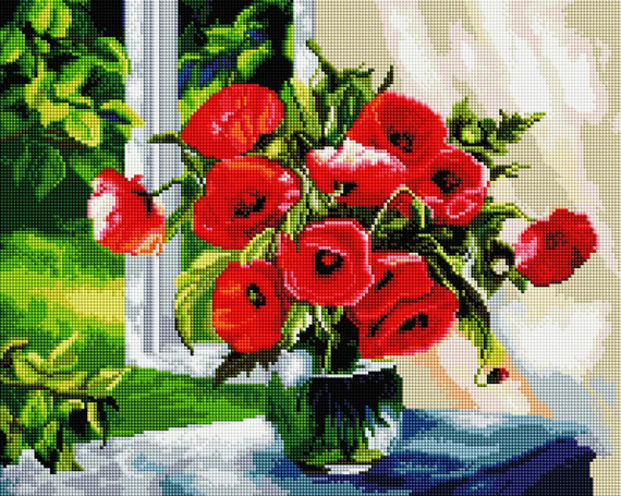 Алмазна мозаїка Маки на підвіконні 40х50 см ColorArt  SP058 | Зображення 1