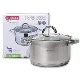 Кастрюля с крышкой 3.8л из нержавеющей стали и полыми ручками для индукции и газа