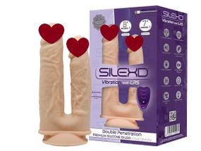 Двойной фаллоимитатор с вибрацией SilexD Double Gusto Vibro Flesh (Model 1 size 8" & 7") + LRS, диаметр 4,5 см sexstyle
