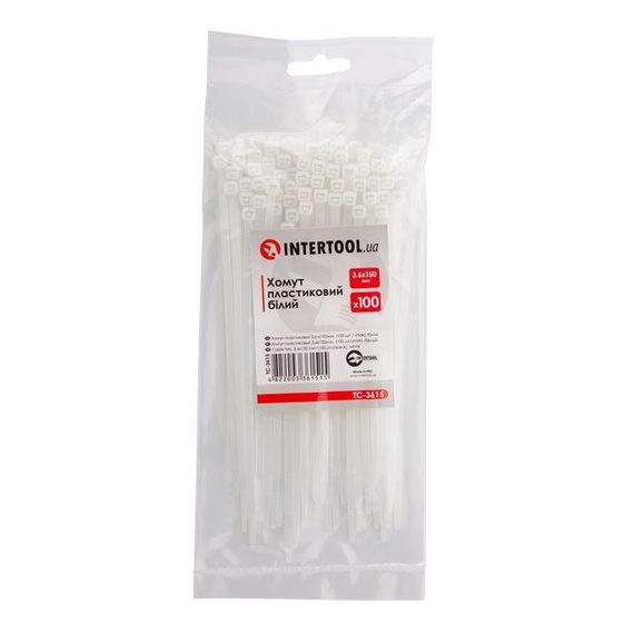 Хомут пластиковий 3,6*150 мм, білий, 100 од. INTERTOOL TC-3615
