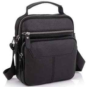Мужская черная сумка-барсетка из натуральной кожи Tiding Bag M2237A