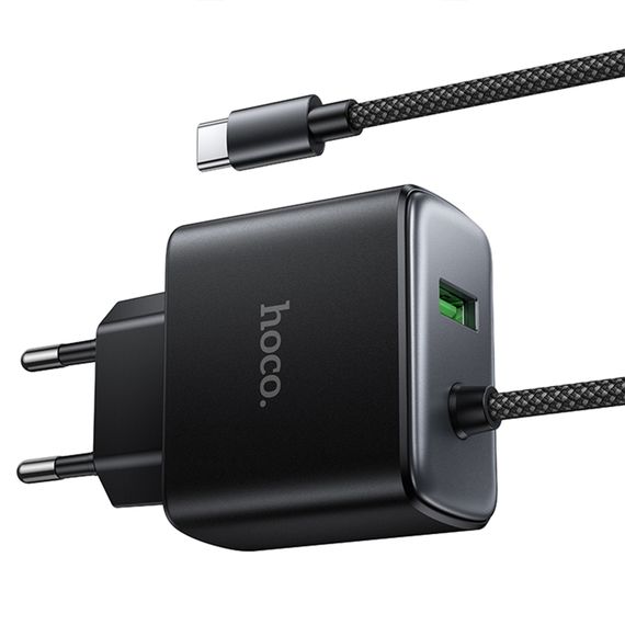 МЗП Hoco C164A New PD30W+QC3.0 (1USB-A/1C) + встроенный кабель Type-C Black | Зображення 3
