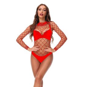Сексуальне боді-сітка з коміром M, L, XL червоний