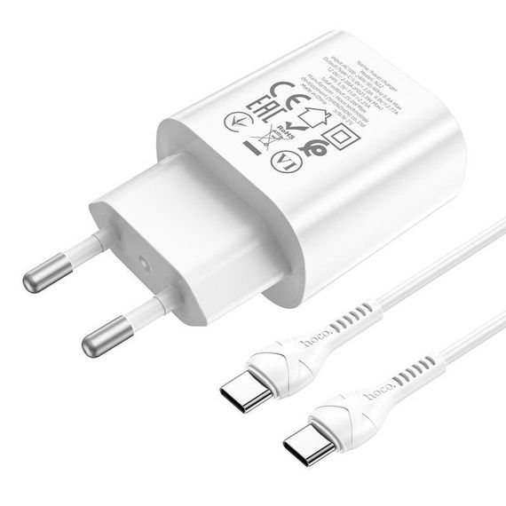 Набір СЗУ HOCO N22+кабель Type-C/Type-C, 1xUSB-C, PD25W, White | Зображення 7