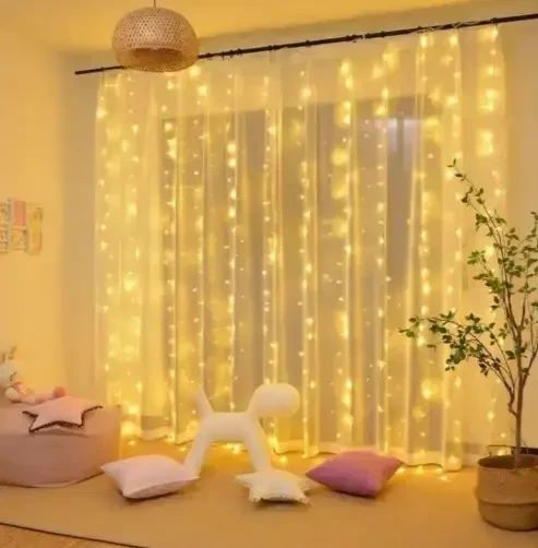 Светодиодная гирлянда штора роса на проволоке 3х2 м 200 LED пульт + USB теплый белый | Зображення 1