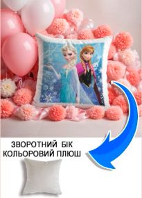 Подушка плюшева Мерч Крафт Дизайн з принтом Frozen Ельза Анна сірий плюш квадратна 33х33 см