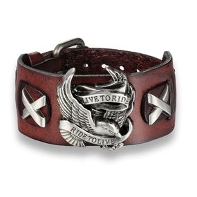 Кожаный браслет Harley-Davidson мужской женский меломана гитариста рокера байкера коричневый