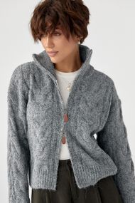 Теплий кардиган в косички на блискавці - сірий цвет, ONE SIZE (є розміри)