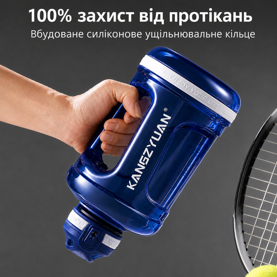 Эко-бутылка KANGZYUAN 1500 мл (1.5 л) - Синяя Tritan BPA-free, ударопрочная, спортивная с ручкой и ремешком | Зображення 5