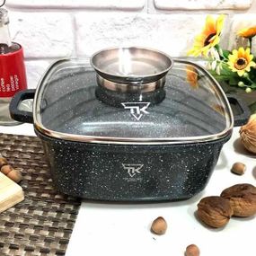 Каструля квадратна з антипригарним покриттям та кришкою 24см 4,5л Тор Kitchen ТК00055 Чорна
