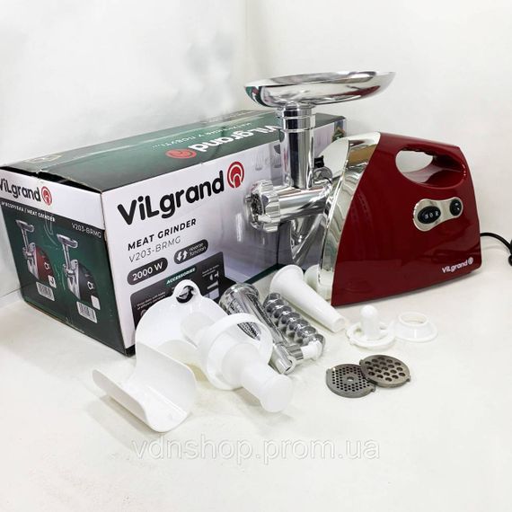 М'ясорубка з насадками для нарізання овочів ViLgrand V203-BRMG 2000 Вт, Електром'ясорубка 5 насадок SC-52 | Зображення 5