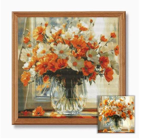 Набор для вышивки крестом "Оранжевая симфония" 14CT, 40x40 см, канва Аида с нанесенным рисунком | Зображення 9