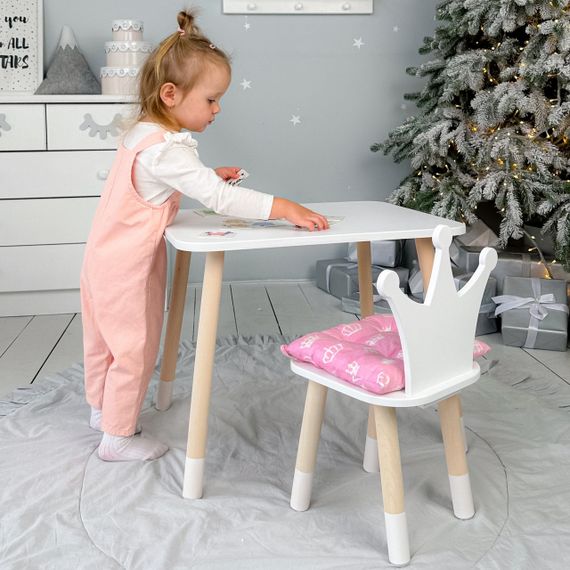 Прямокутний стіл і стільчик дитячий біла корона. Столик для уроків, ігор, їжі | Зображення 1