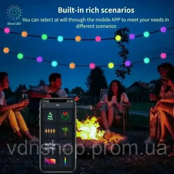 Гірлянда на ялинку матова кулька 10 метрів з пультом Usb Bluetooth управління з телефону модель (SFK-03) | Зображення 3