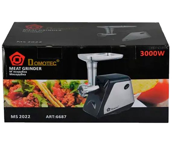 Электромясорубка с насадками для колбас и кеббе Domotec MS-2022 черная 3000W (6687_1537) | Зображення 5