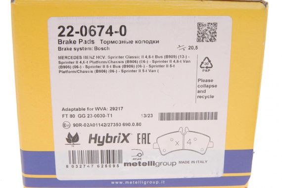 Колодки тормозные задние Mercedes Benz Sprinter 411-519CDI VW Crafter 06- спарка  22-0674-0 | Зображення 7