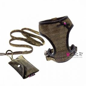 Шлея для собак Pretty Pet тканевая, нейлоновые ремешки, с поводком Bling-bling, золотой