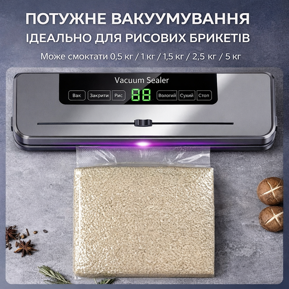 Вакуумний пакувальник сухих/вологих продуктів з УФ-стерилізацією в режимі Sous Vide + Паковальні мішки | Зображення 2