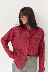 Клітчаста сорочка з напівкруглим низом - червоний цвет, S (є розміри)