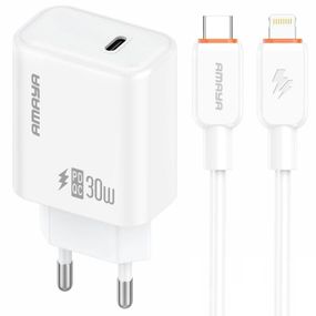 МЗП Amaya E76D PD30W (1USB-C) + кабель Type-C to Type-C White