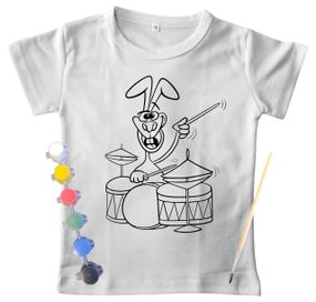 Детский набор для творчества Футболка раскраска "Заяц барабанщик" белая
