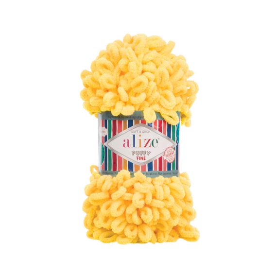 Пряжа ALIZE PUFFY FINE  216 насичений жовтий алізе пуфі файн фантазійна нитка плюшева
