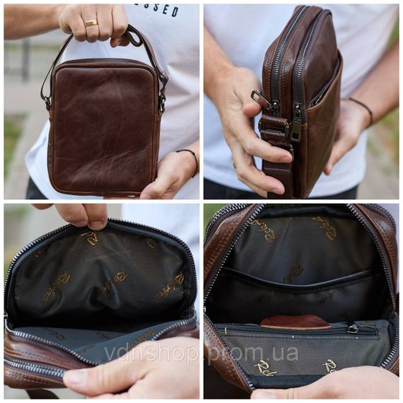 Мужской мессенджер через плечо 20х16х6, сумка планшетка для города, барсетка для телефона, коричневая | Зображення 5