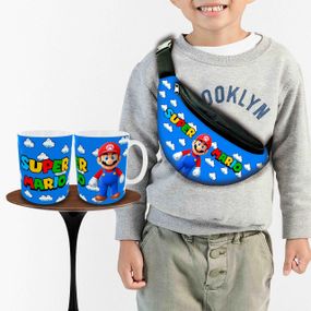 Набір: дитяча сумка-бананка+кружка Супер Маріо 32х15см, бананка для хлопчика через плече на подарунок (00972)