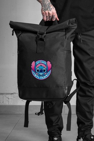 Повсякденний рюкзак роллтоп шкільний для хлопчика/дівчинки Without з принтом Стіч Black