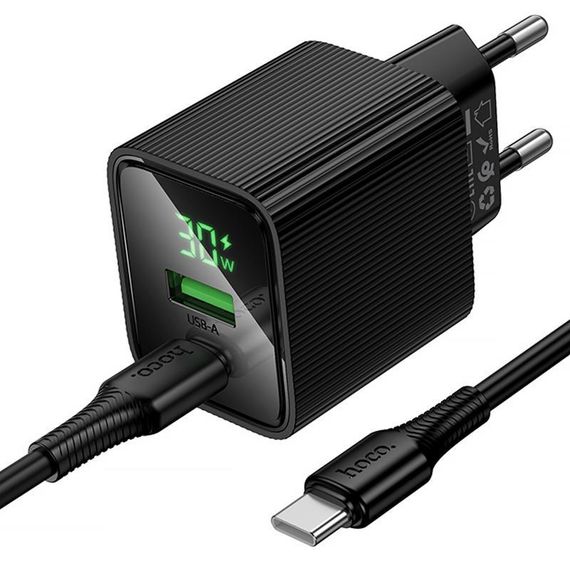 СЗУ Hoco CS84A Excellent with digital display PD30W+QC3.0 (1USB-A/1C) + кабель Type-C to Type-C Black | Зображення 3