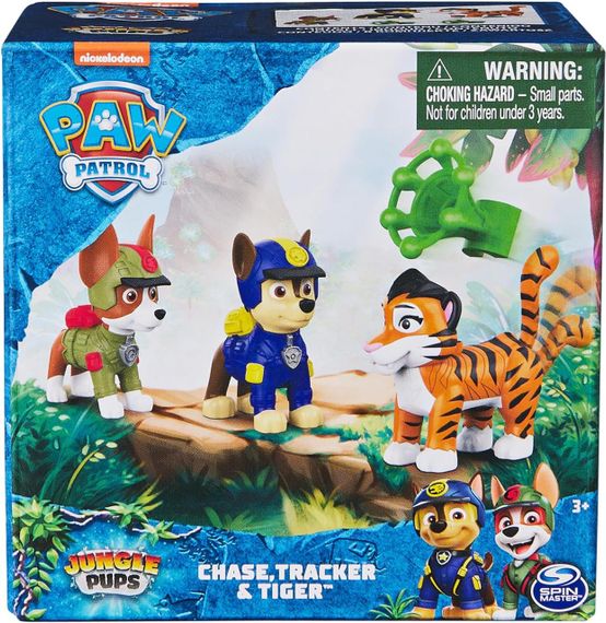 Набір із 3 фігурок Щенячий патруль Гонщик, Трекер, Тигр Оригінал Paw Patrol Jungle Pups Chase, Tracker, Tiger | Зображення 1