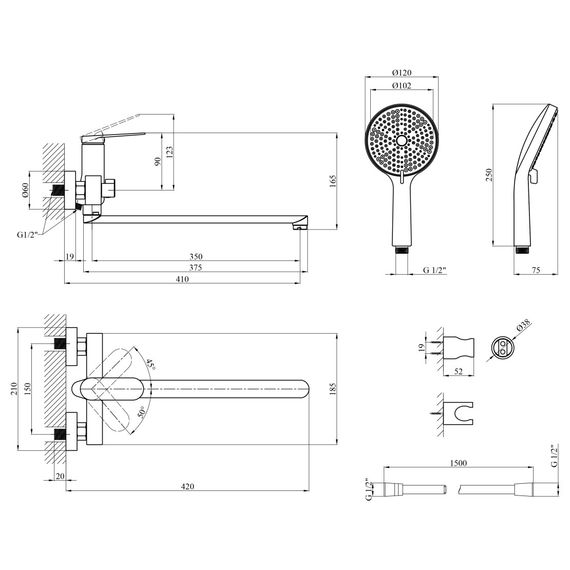 Змішувач для ванни Kroner Element 211414-0101 (CV035956) | Зображення 7