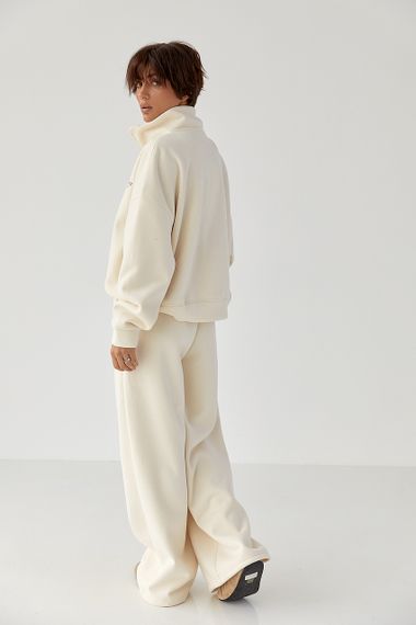 Утеплений спортивний костюм із штанами палаццо та світшотом - кремовий цвет, S/M (є розміри) | Зображення 1