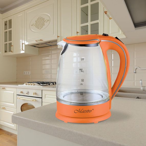 Електрочайник скляний Maestro MR-064-ORANGE, 1.7 л, 2000 Вт, з підсвіткою | Зображення 1