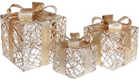 Набір декоративних подарунків - 3 коробки 15х20см, 20х25см, 25х30см з LED-підсвіткою, світле золото