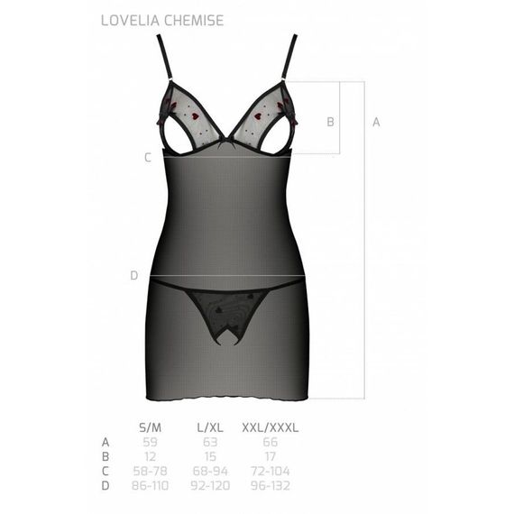 Сорочка з вирізами на грудях, стрінги Passion LOVELIA CHEMISE L/XL, black | Зображення 6