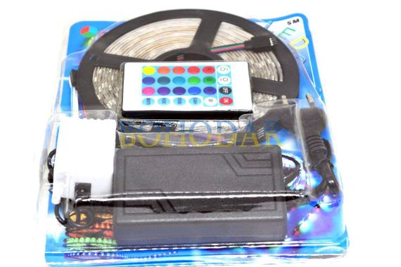Комплект світлодіодна стрічка лента LEDSTRIP LED 5050 5 метрів RGB SMD різнокольорова +Блок живлення +Контролер +Пульт Польща! | Зображення 8