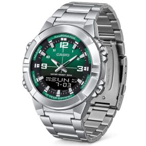 Чоловічий годинник Casio AMW-870DA-3A з зеленим циферблатом та сталевим браслетом